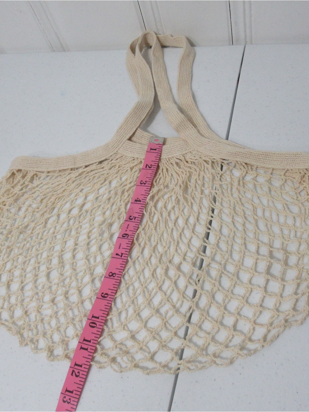 Beige Crochet Net Bag Market Tote Bag - Picture 4 of 6